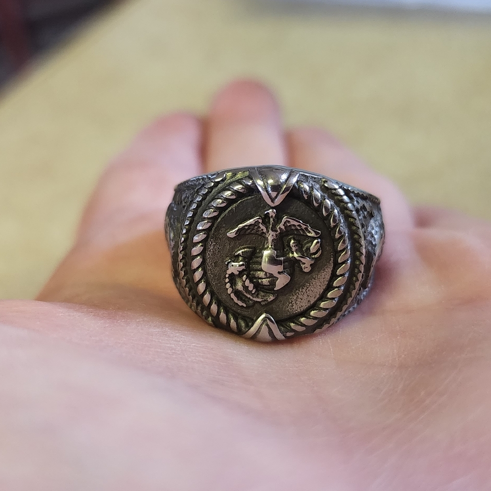Stainless USMC MARINE CORPS RING. USMC Belt Buckles, Pocket Watches